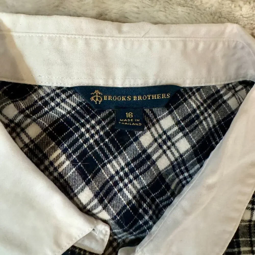 Brooks Brothers Tartan Button Up Shirt Girl's 16 Preppy Dark Academia Schoolcore - Picture 3 of 12